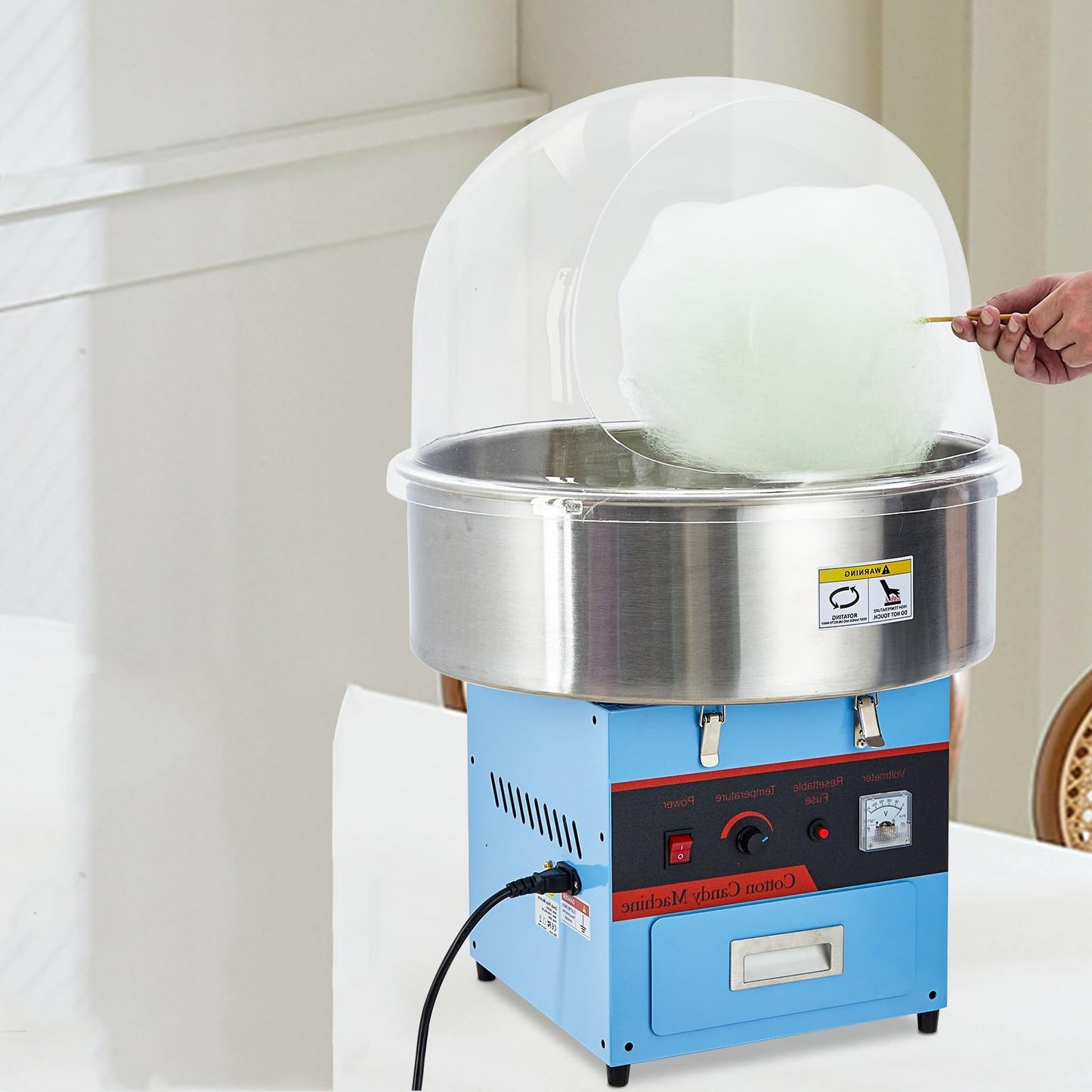 Electric Cotton Candy Machine - Commercial 980W Floss Maker, Stainless Steel Bowl, Sugar Scoop, Drawer, Ideal for Home, Kids Birthday(Without lid)