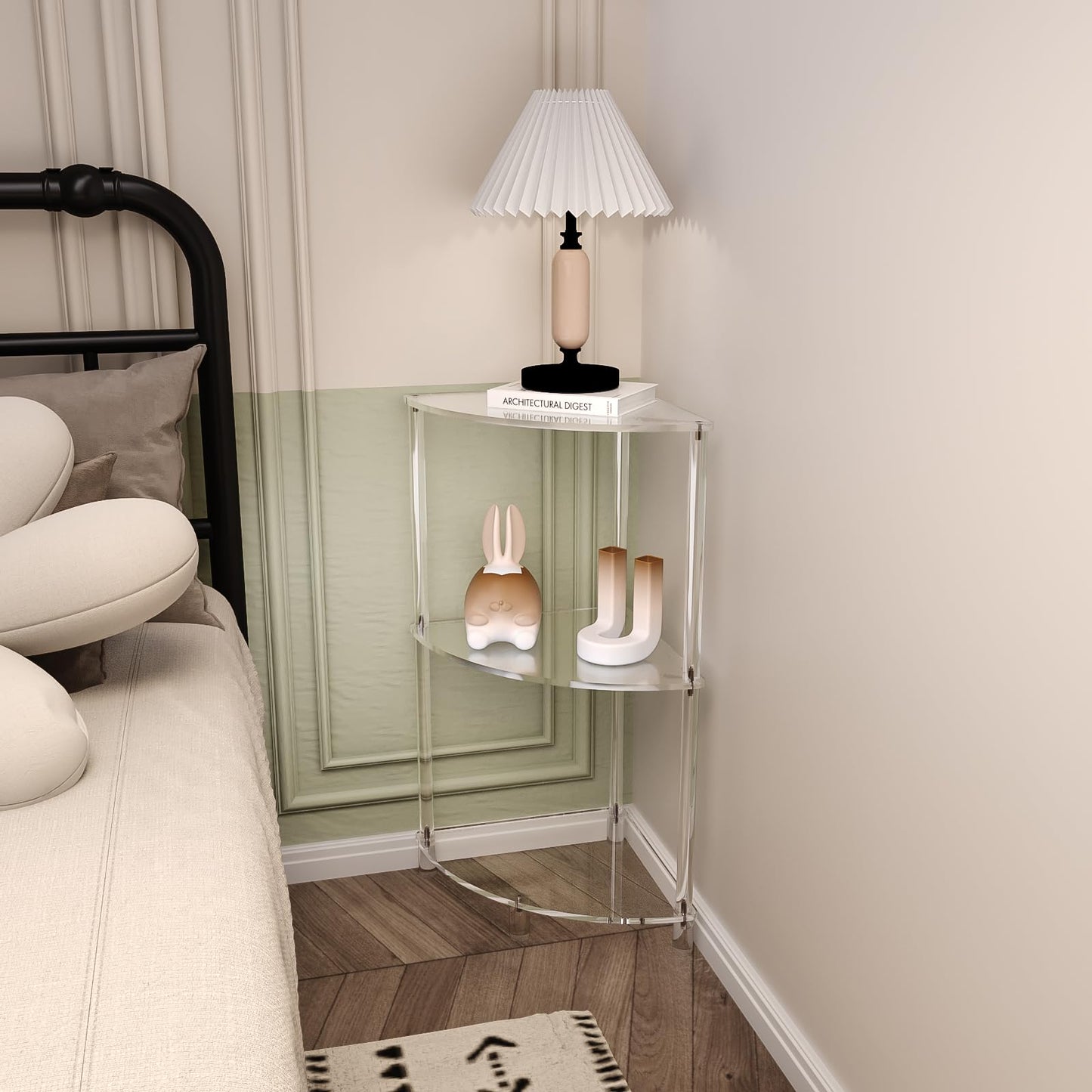 Eglaf Acrylic Triangle End Table - 3 Tier Corner Side Table - Small Corner Table for Living Room, Bedroom, Bathroom - 11.8'' L x 11.8'' W x 26 ''H