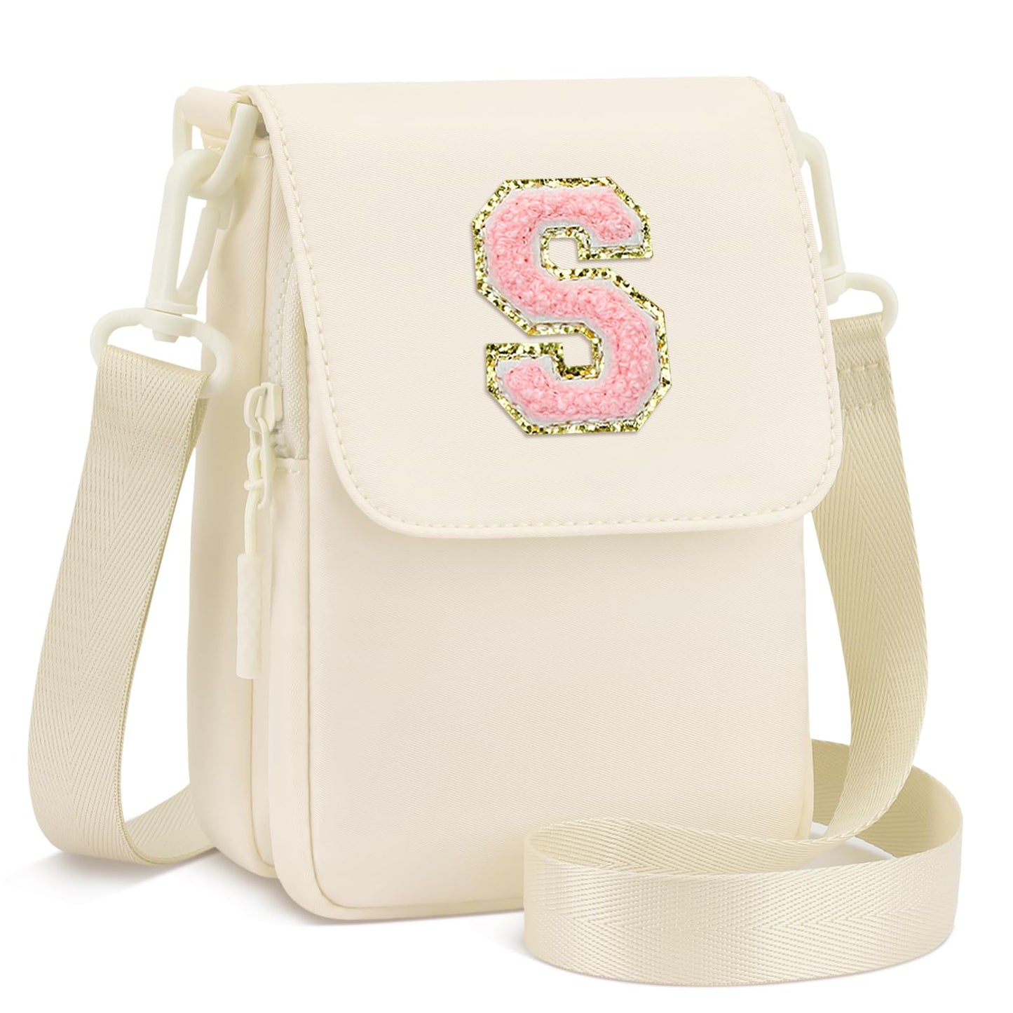 CLOUDWINGS Birthday Gifts for Girls Crossbody Purse Small Initial Cell Phone Purse Triple Compartment Crossbody Bags,Beige-S