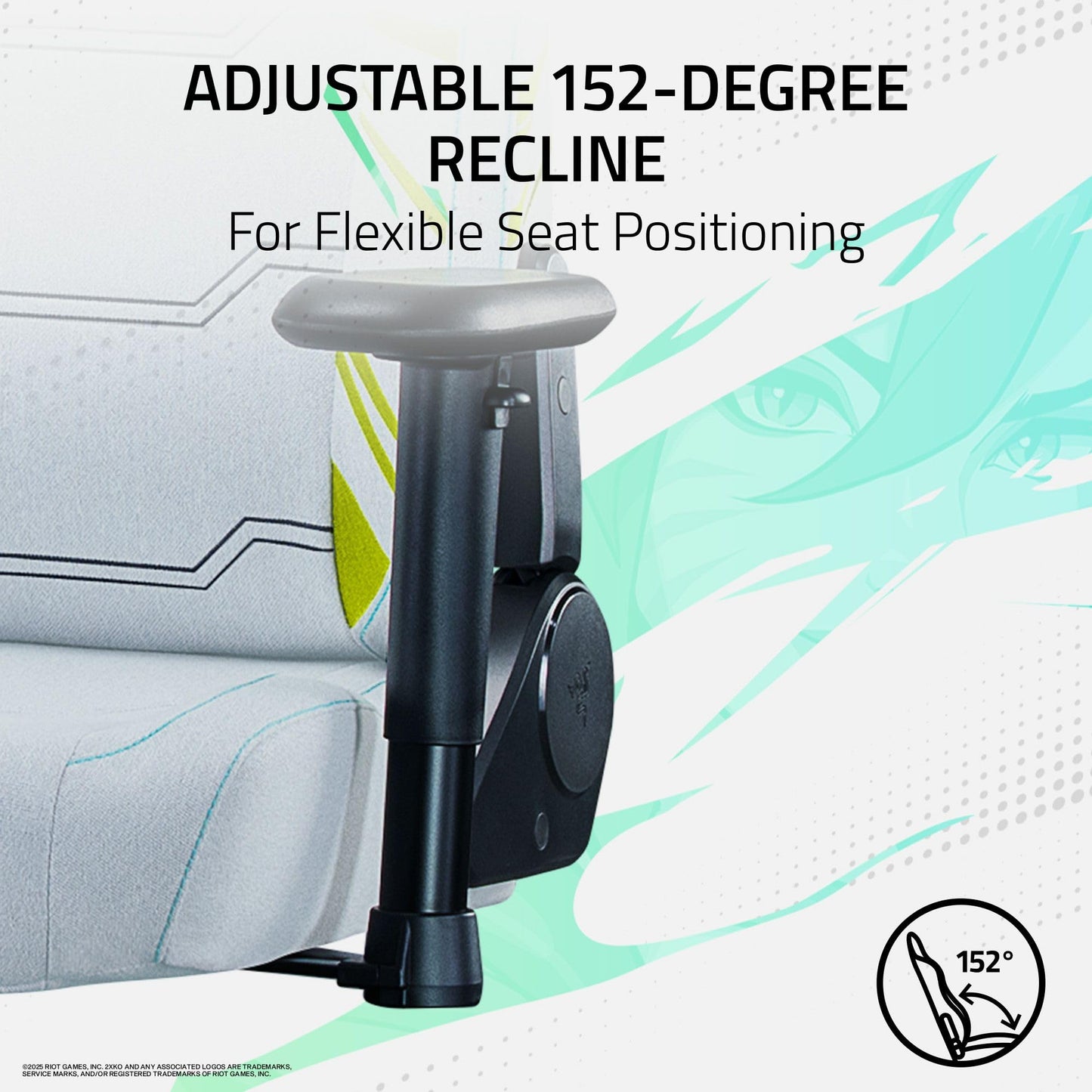 Razer Iskur V2 X Ergonomic Gaming Chair: Built-in Lumbar Support - Widened Seat - High Density Foam Cushions - Adjustable 152 Degree Recline - 2D Armrests - Plush Fabric Finish - 2XKO Edition