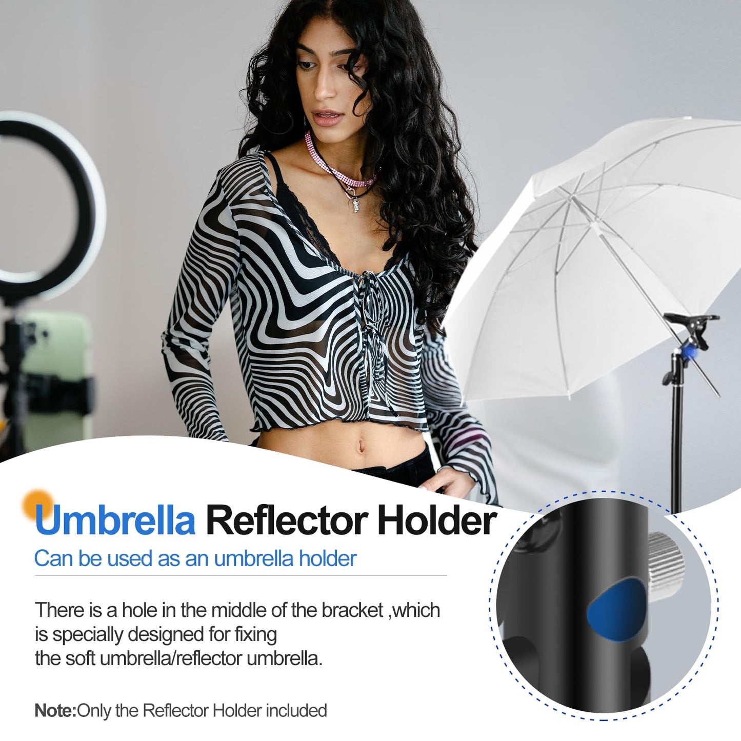 EMART Photography Reflector Holder, Photo Video Studio 5/8" Heavy Duty Metal Clamp Attachment, Light Stand Clip Mount with Umbrella Hole for Backdrop, Diffuser, Lighting