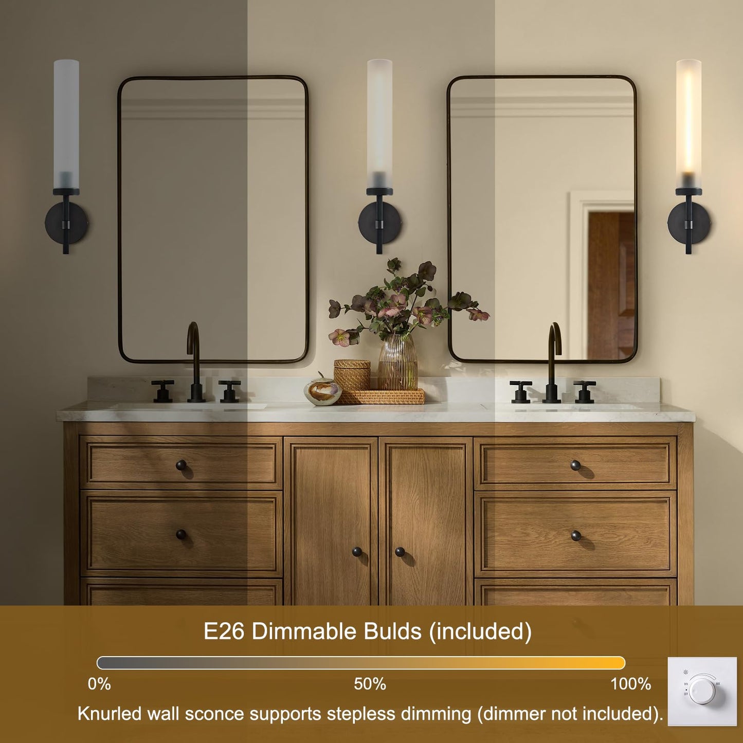 SYBDZSWJ Modern Hardwired Frosted Glass Bathroom Black Wall Sconces 2PC, Handmade Knurled Wall Light Fixture,Vanity Light for Living Room,Hallway, Bedroom, 20" Indoor Wall Lamp, Bulb Included