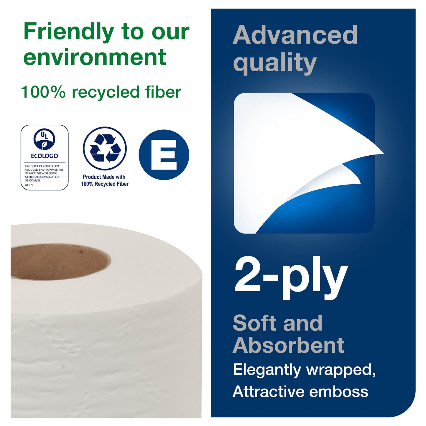 Tork Advanced Toilet Paper Roll, White, Compatible with T24 Dispensers, 2-ply, Soft Tissue, 80 rolls x 500 sheets (2461200)