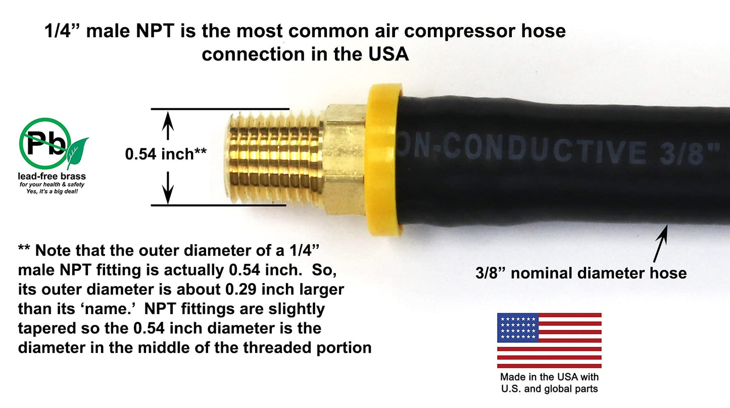 18-Inch Short Air Compressor Hose: 1/4 Male Npt To 1/4 Male Npt Connections (Lead-Free Brass)