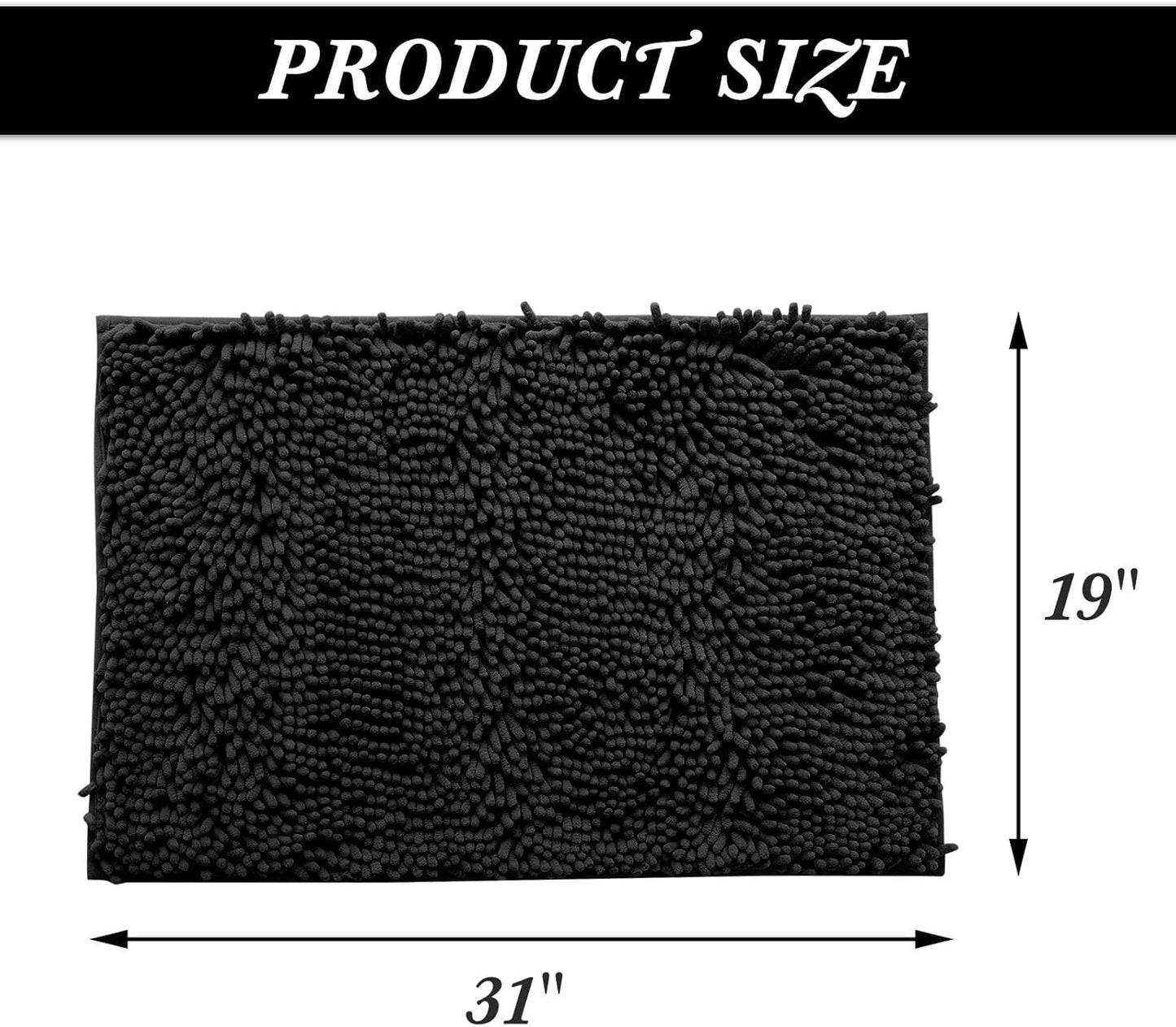 Non-Slip Bath Rug,Extra Soft Microfiber Bedroom Shag Carpet with Anti-Slip Backing,Water/Dust Absorbent Fast Dry Shower Mat,Sound Insulated Stairs Pad,Machine Washable (Black,19 x 31 Inches)