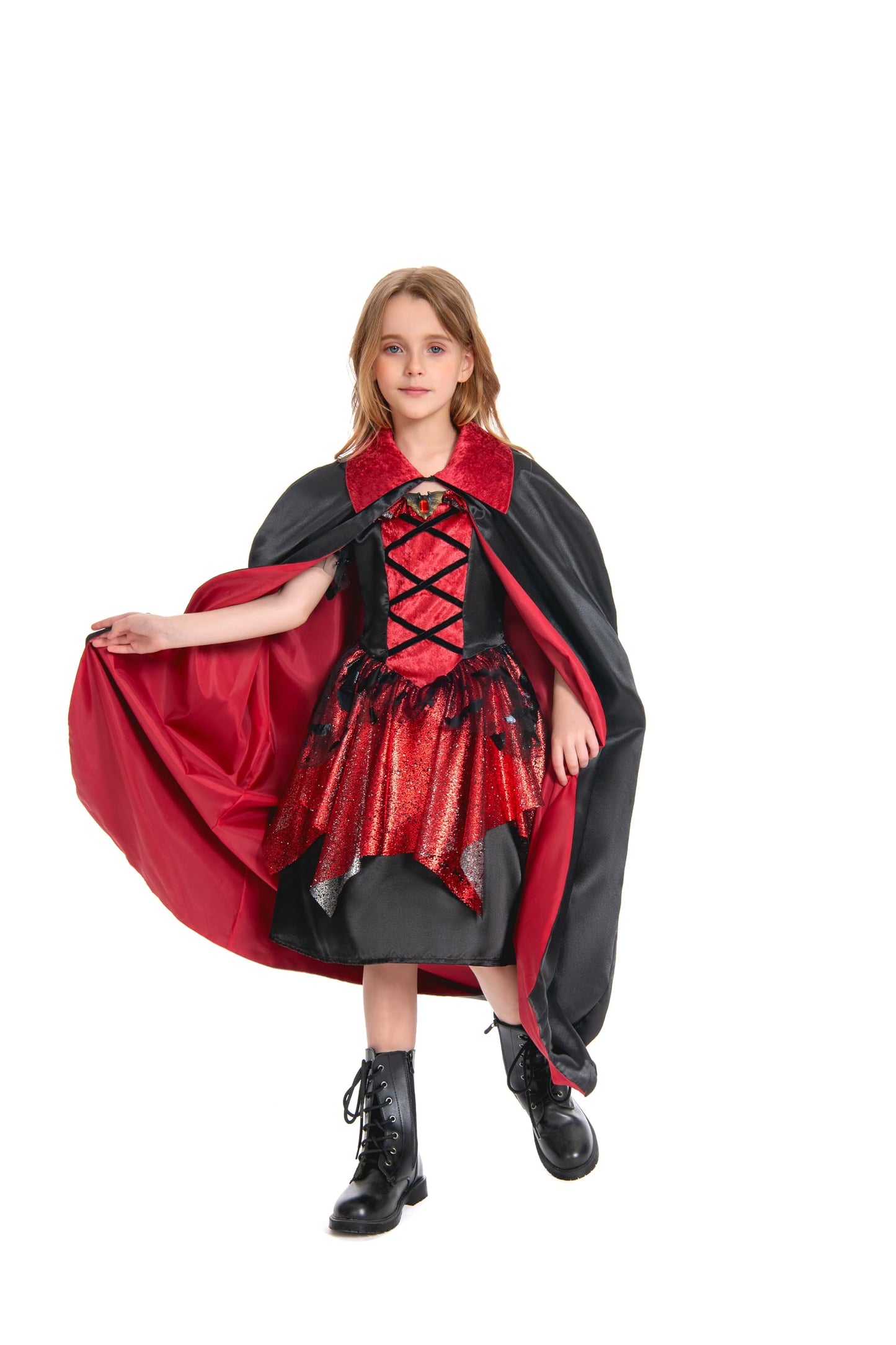 ellzant Kids Vampire Costume for Girls 8-10, Girls Halloween Costumes Dress Vampire Cape Skirt Cloak Vest Outfit