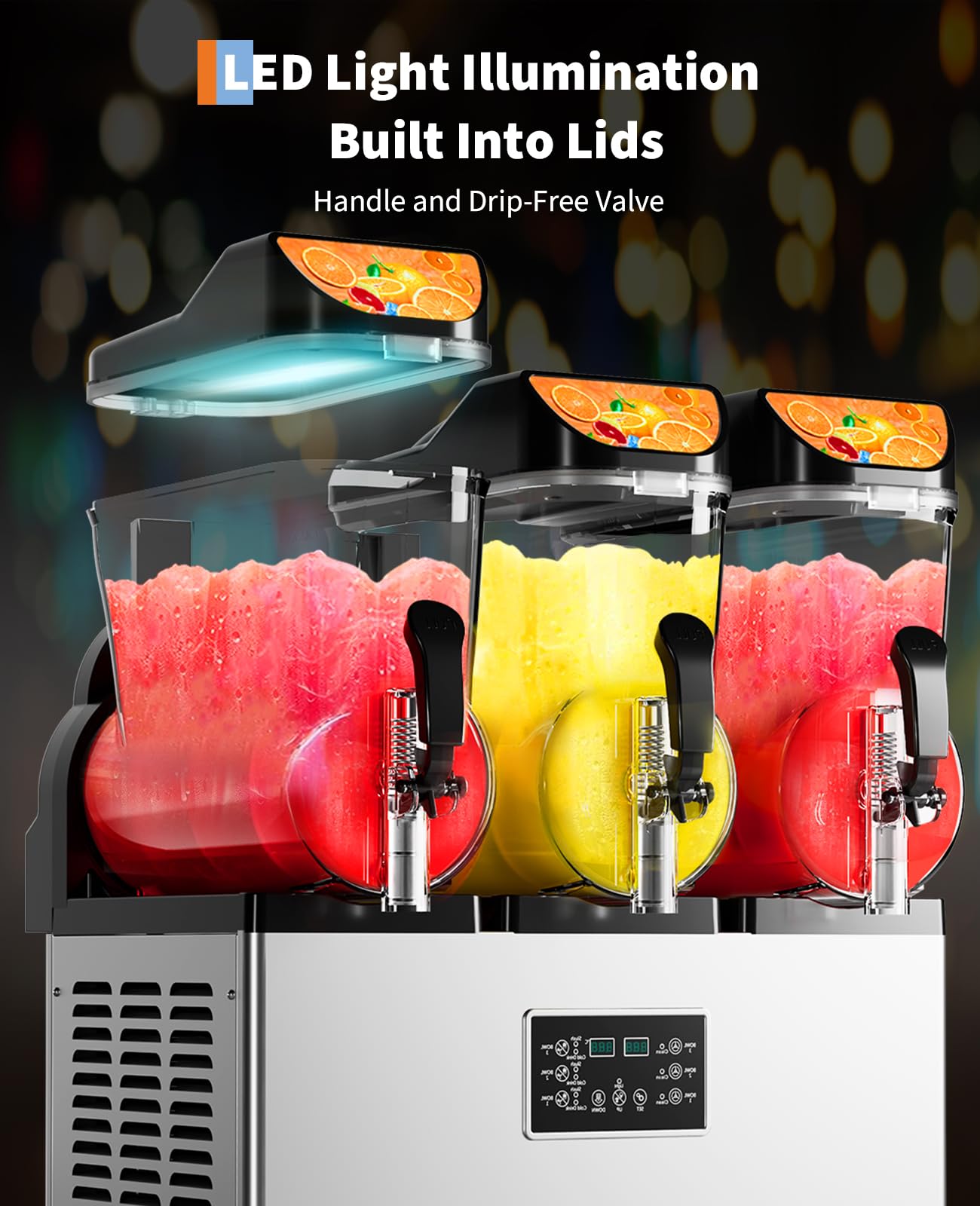 GarveeTech Commercial Slushy Machine 15Lx3, Tainless Steel Smoothie Frozen Drink Maker with Self-Cleaning Mode, 1200W Electric Large Slushie Machine for Home Party Restaurants Cafe Bars