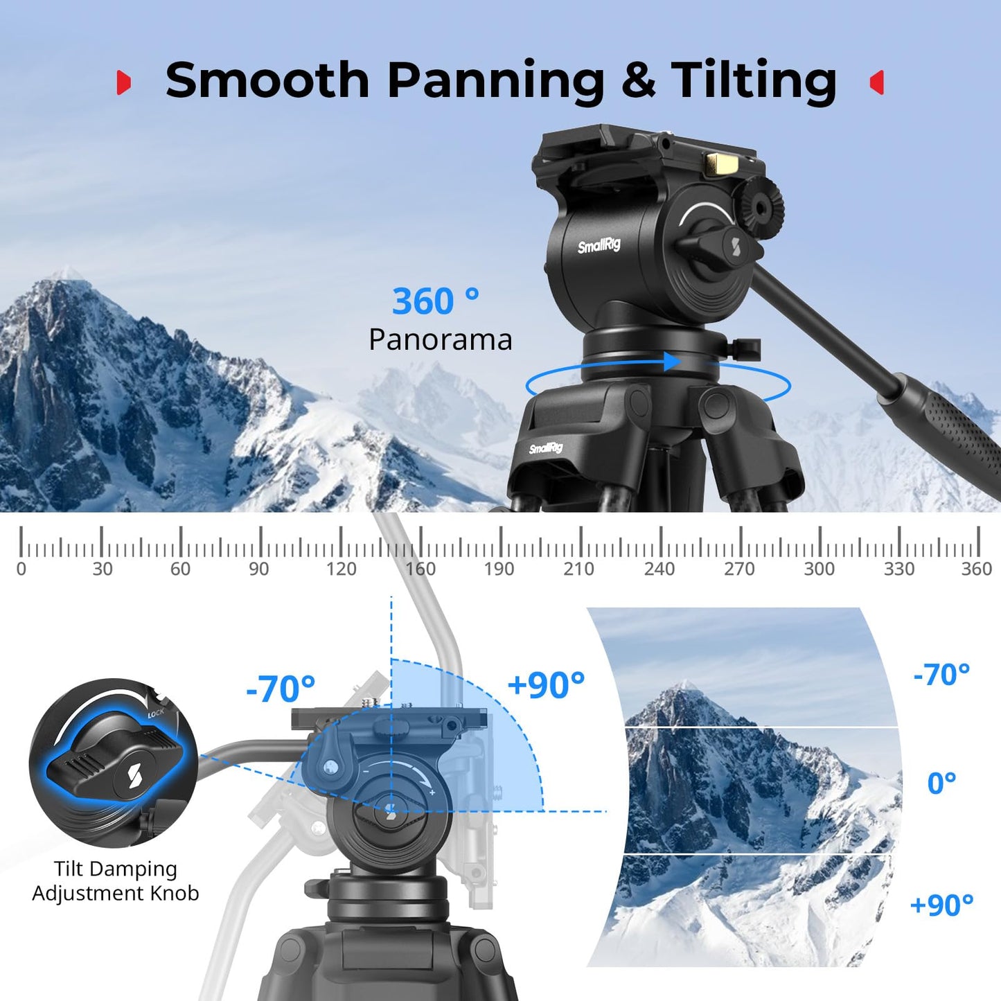 SMALLRIG 73''/185cm Carbon Fiber Heavy Duty Video Tripod, Max Load 10kg (22lbs), Fluid Head with +85° to -78 Tilt Range, Compact Camera Tripod Weight 2.7kg(6lbs), Folded Height 87cm, AD-14-5441