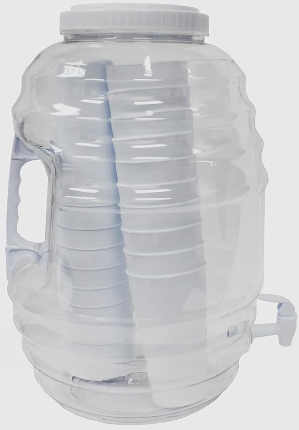American Made P-03195 Maid Lon Vitrolero Beverage Dispenser with Tumblers Inside, 5 gal, White