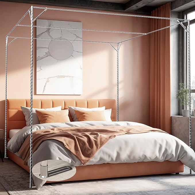 NKM Stainless Steel Adjustable Canopy Bed Frame, Suitable for Twin,Full,Queen and King Size, Thicken Bed Frame Bracket for...