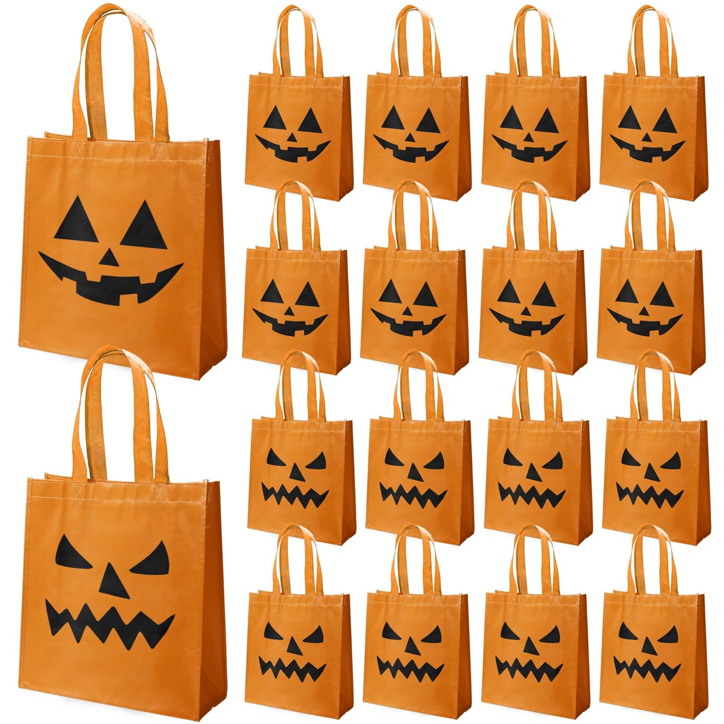 VDESFUEBY 20Pcs Halloween Trick or Treat Bags, Halloween Pumpkin Party Favor Bags Non-Woven Pumpkin Bag, Goodie Candy Bag for Birthday Party Favors