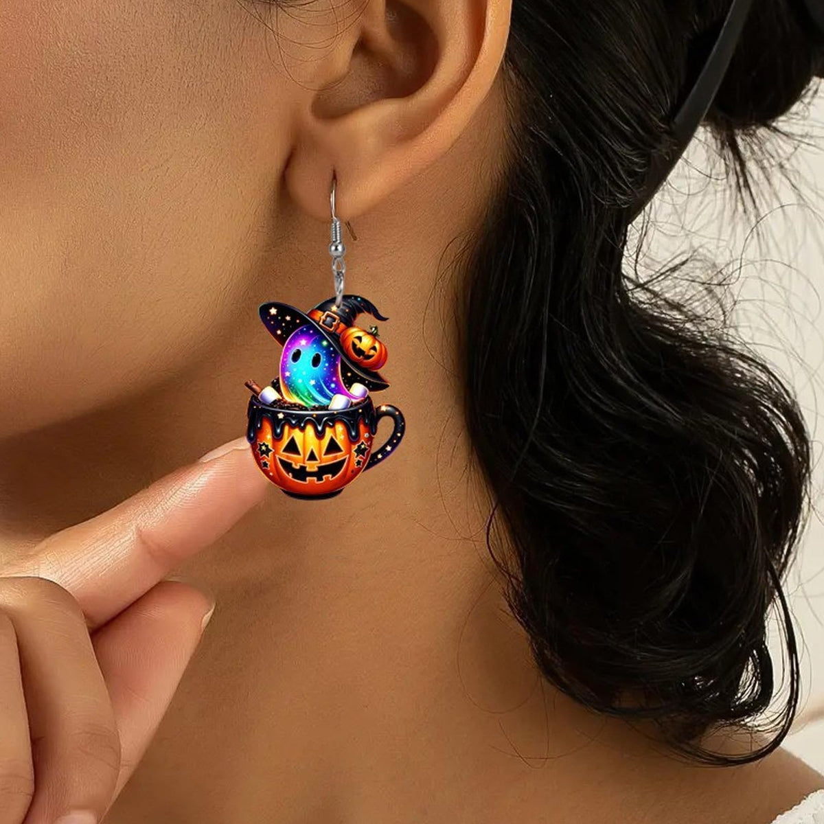 Cute Black Cat & Skeleton Pumpkin Earrings - Spooky Boo Accessories for Women's Halloween Costume
