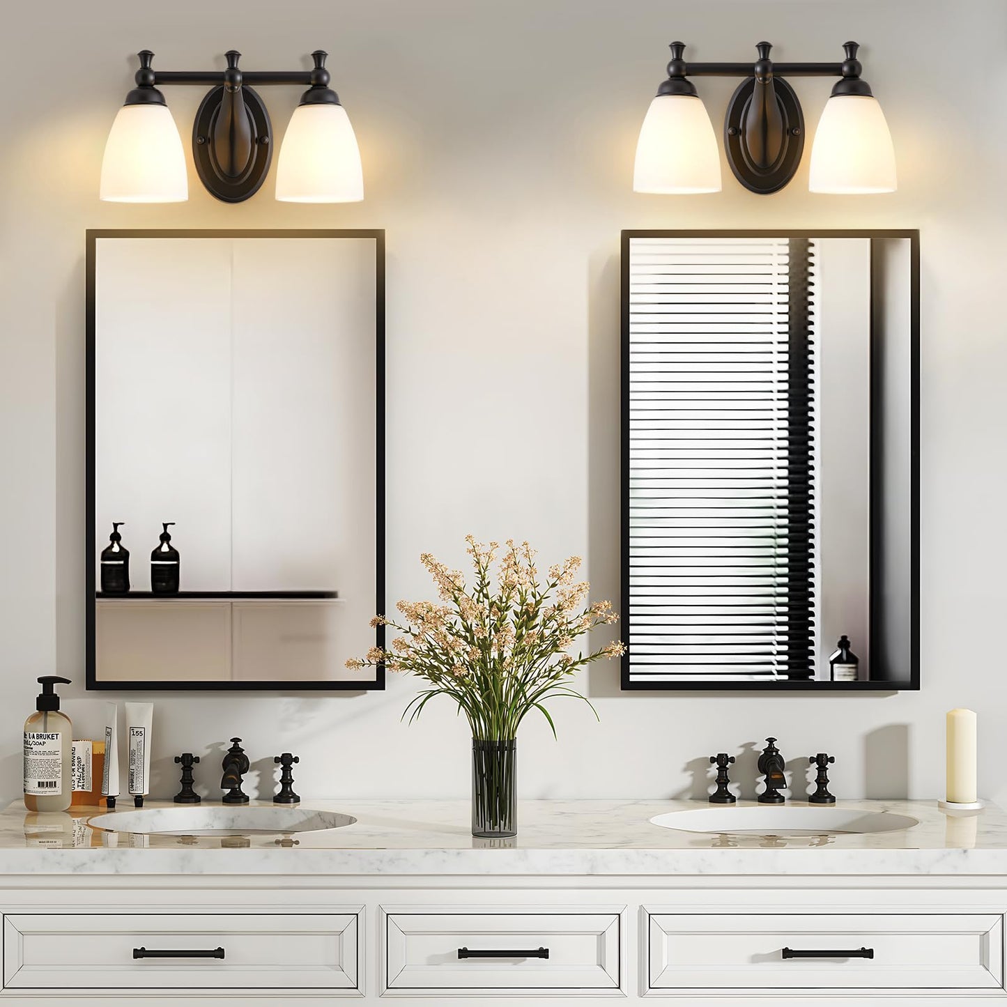 EJIAXIN 2 Lights Bathroom Vanity Light, Black Bath Vanity Light Modern Bathroom Vanity Lights Vintage Style for Living Room Cabinet Bedroom About Mirror