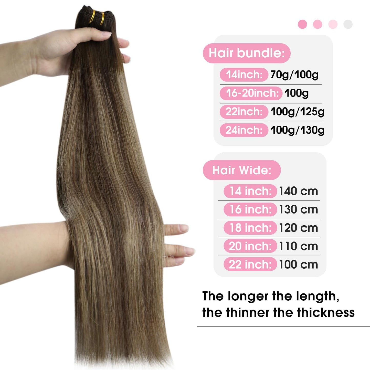 YoungSee Weft Hair Extensions Balayage Human Hair Sew in Extensions Dark Brown Fading to Caramel Blonde Mix Brown Balayage Sew i