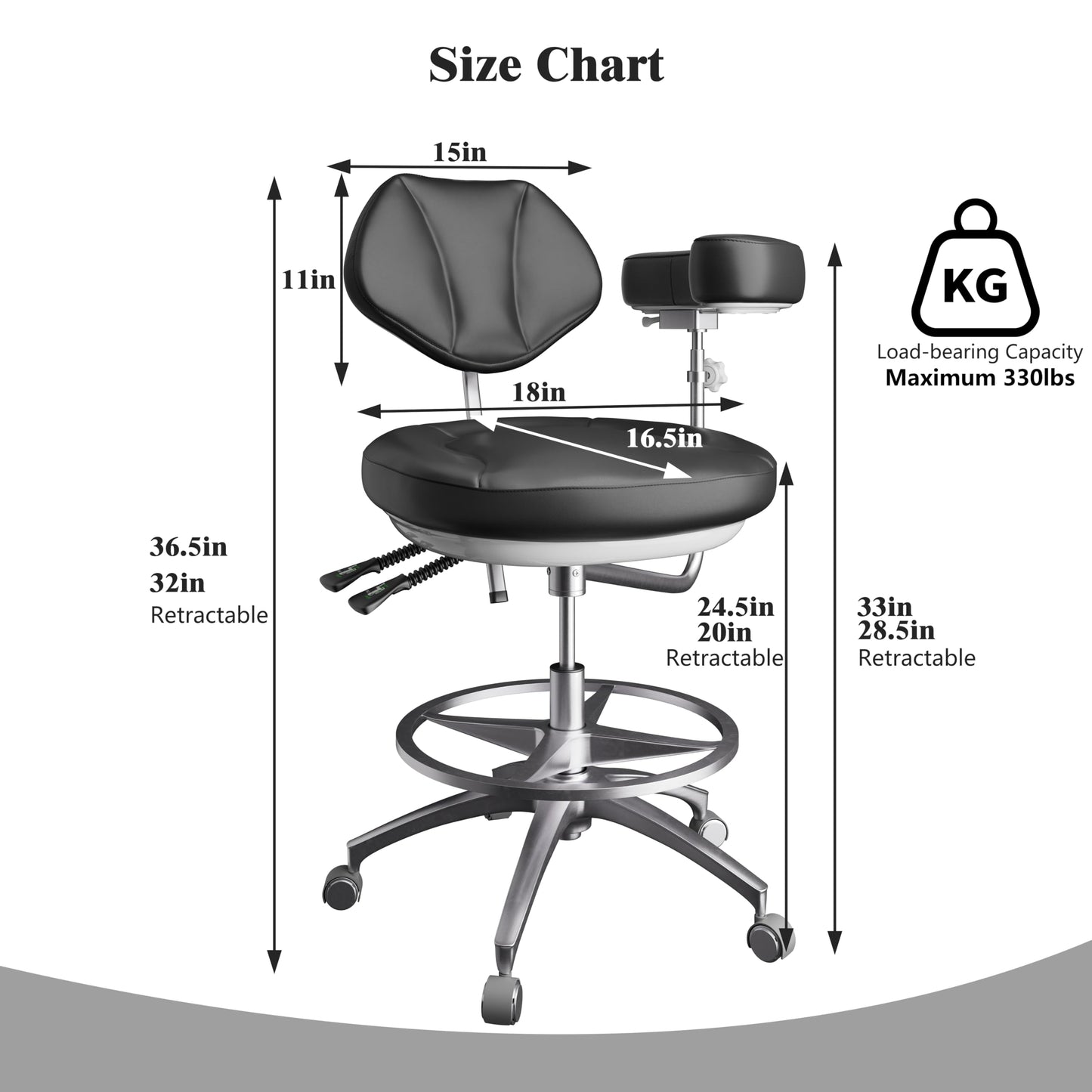 Dental Assistant Chair Ergonomic Medical Adjustable Rolling Stool with Back Support Rotatable Armrest for Clinics Dentist Tattoo Office,Salon,Laboratory - Black