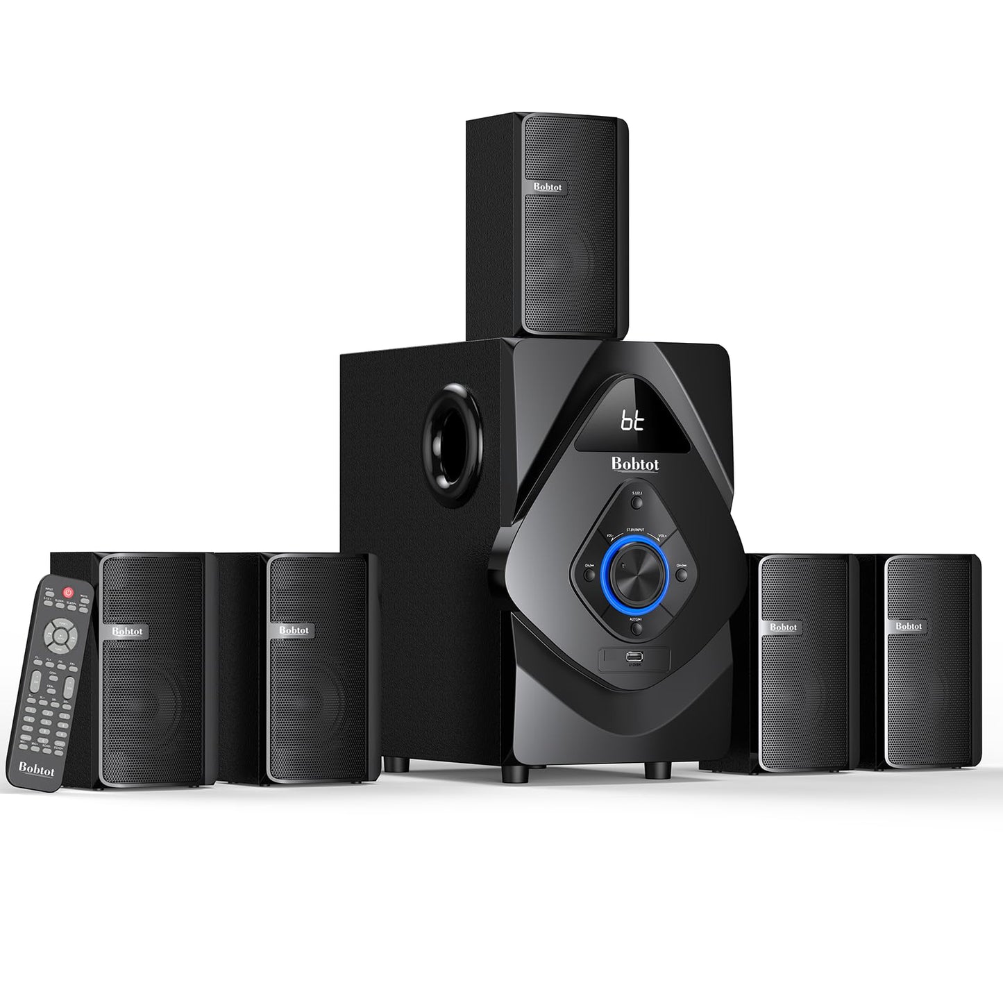 Bobtot Home Theater Wireless Rear Satellite Speakers - 800W 6.5inch Subwoofer 5.1/2.1 Channel Surround Sound Systems with ARC Optical Bluetooth Input