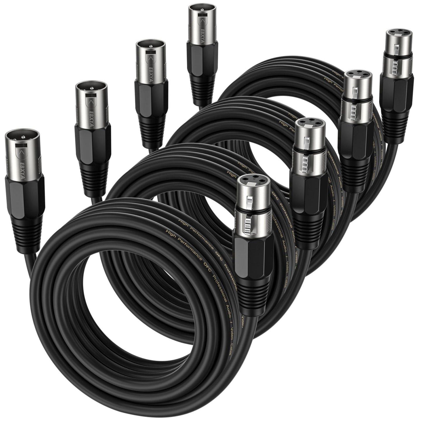 Ebxya Xlr Cable 6Ft 4 Packs - Balanced Microphone Cable With 3-Pin Xlr Male To Female Mic Speaker Cable, Black