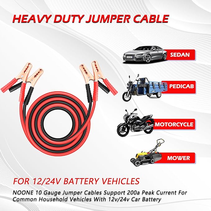 NOONE Jumper Cables for Car Battery, Heavy Duty Automotive Booster Cables for Jump Starting Dead or Weak Batteries (10-Feet (10-Gauge)