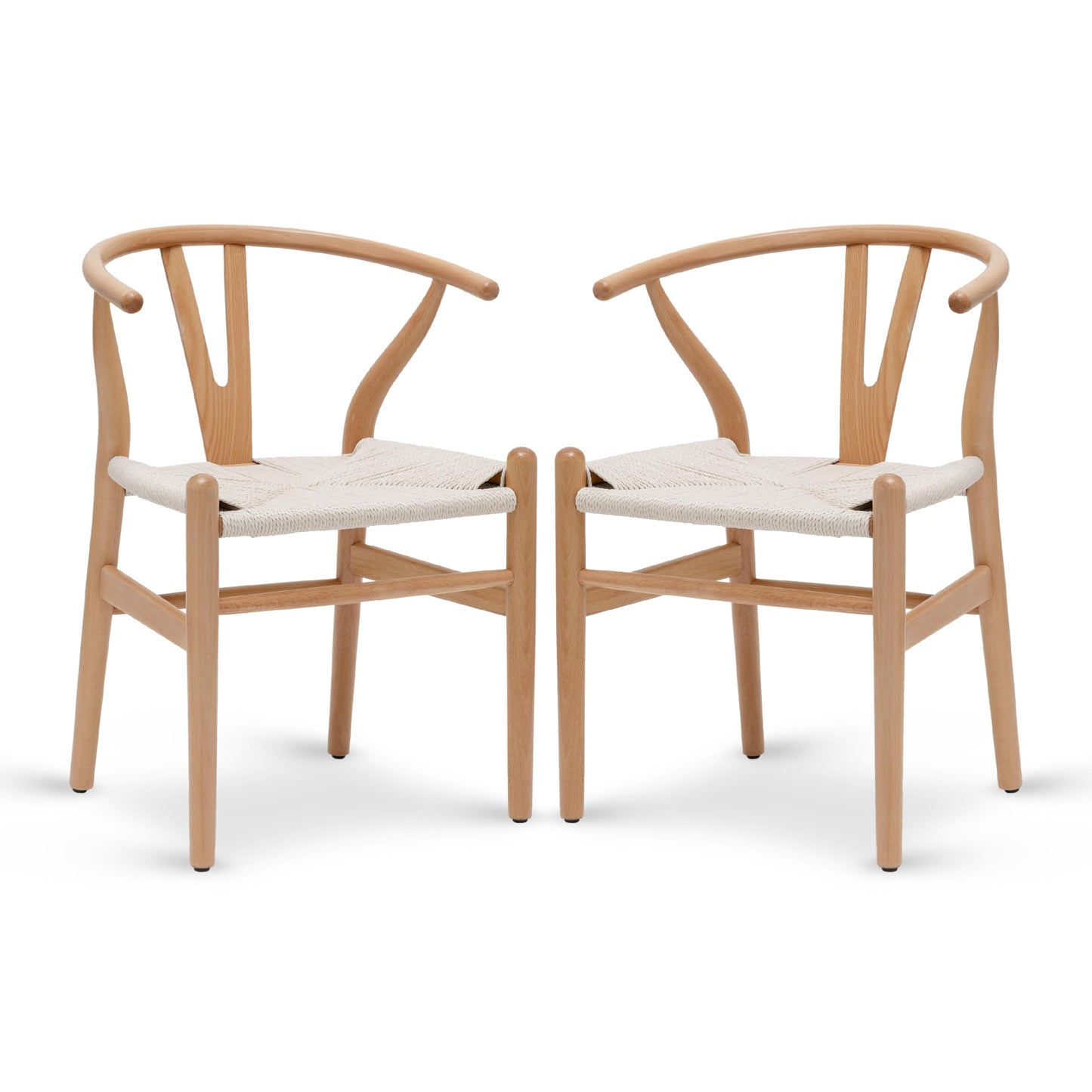 Poly and Bark Weave Modern Wooden Mid-Century Dining Chair, Hemp Seat, Natural (Set of 2)