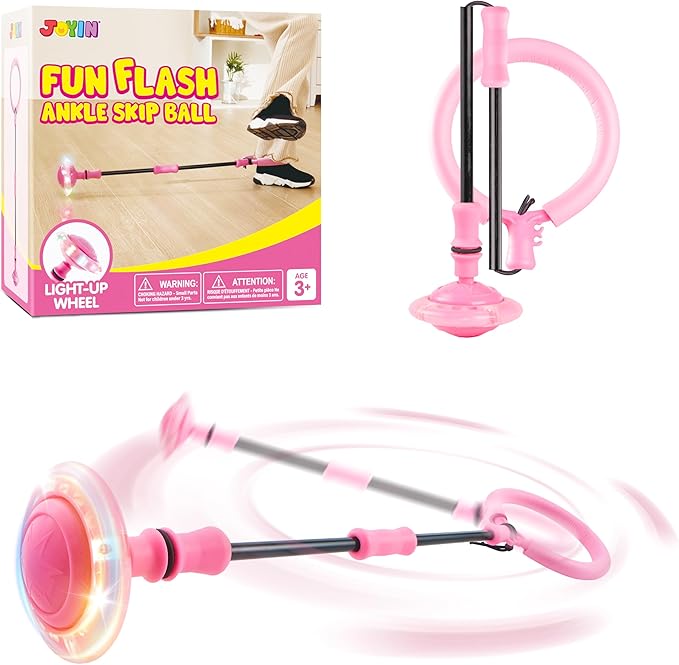 JOYIN Pink Ankle Skip Ball with Flashing Lights, Toy for Kids Indoor & Outdoor, Flashing Swing Ball Foldable Sports Toy, B...