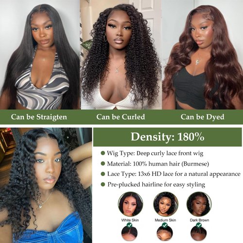 13x6 Curly Wave Lace Front Wigs Human Hair 180% Density 26 Inch Deep Jerry Curly Human Hair Wig for Women HD Lace Frontal Wigs Pre Plucked Natural Black