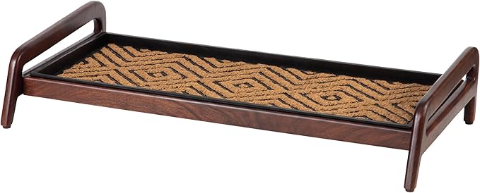 Anji Mountain Heavy Duty Waterproof Wooden Shoe Storage Mat Organizer/Boot Storage Tray Multi Use for Entryway with Coir, Tan and Black Diamond Insert, 1 Tier, Fits 3 Pair (36.5" Wide)