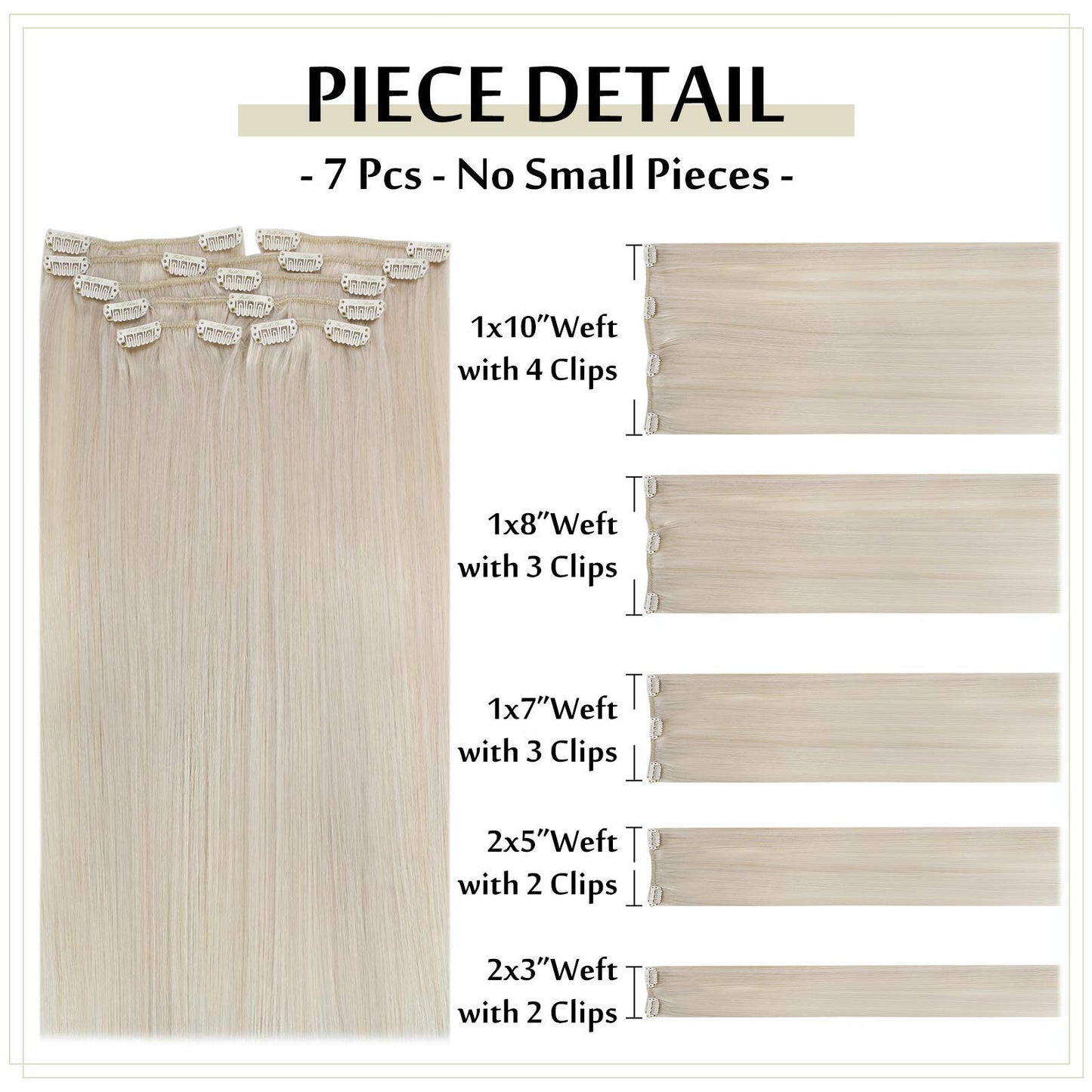 Full Shine Platinum Blonde Hair Extensions Clip ins 14 Inch Blonde Seamless Clip in Hair Extensions Human Hair 7 Pcs 120 G