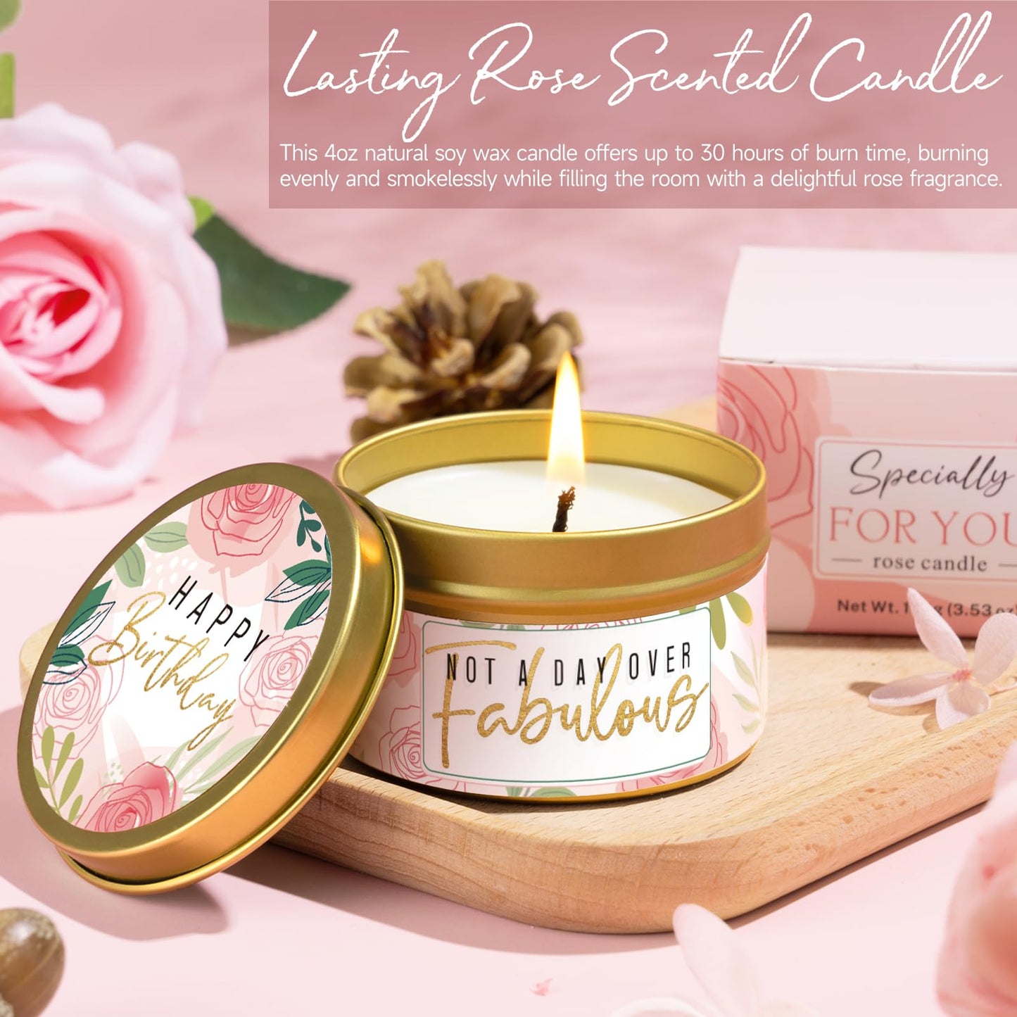 Birthday Gifts for Women Friendship, Unique Happy Birthday Gift Basket for Mom Wife Her Best Friend Sister Girlfriend Coworker W/Flannel Blanket, Luxury Self Care Box Rose Relaxing Spa Gifts Set