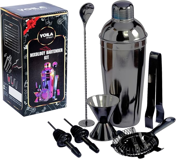 Voila Artisan 11 Pcs Premium Cocktail Shaker Set Bartender Kit, Black