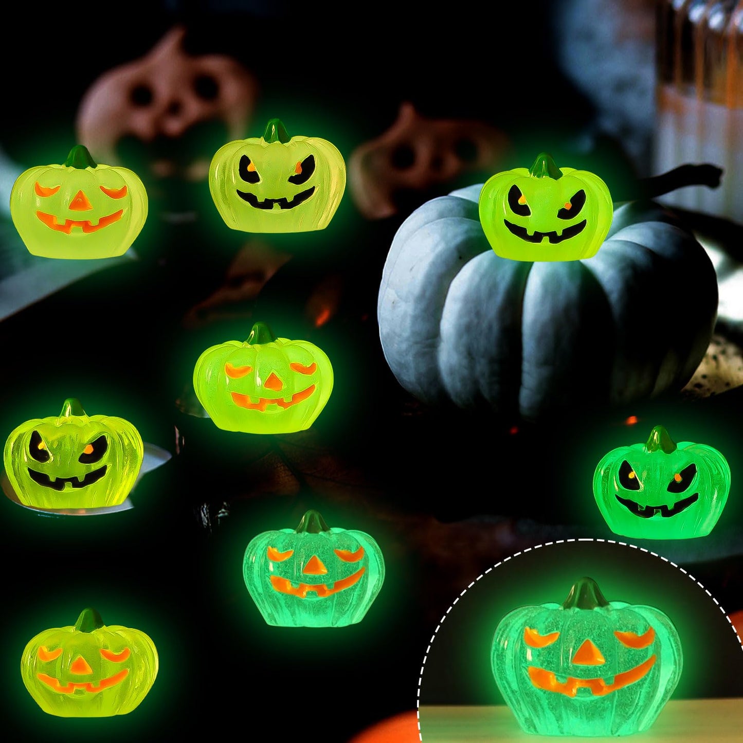CCINEE 40Pcs Glow in The Dark Mini Pumpkins Halloween Luminous Miniature Pumpkins Halloween Mini Resin Decorations for Fall Halloween Party Gifts Home Cake Decoration