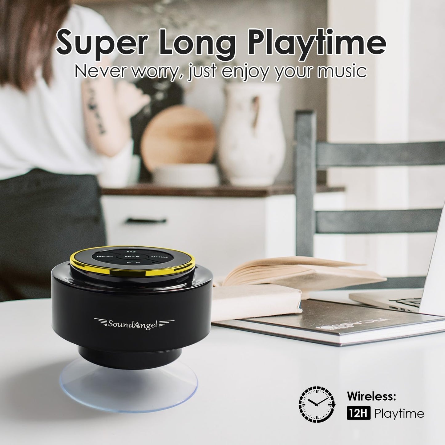 XLeader, Upgraded, Pro Shower Speaker, Certified IPX7 Waterproof Bluetooth Speaker, with Suction cup and Hook clip, Built-in Mic, Crystal Sound & Rich Bass, 12H Playtime, Ideal Gifts - SoundAngel Mate