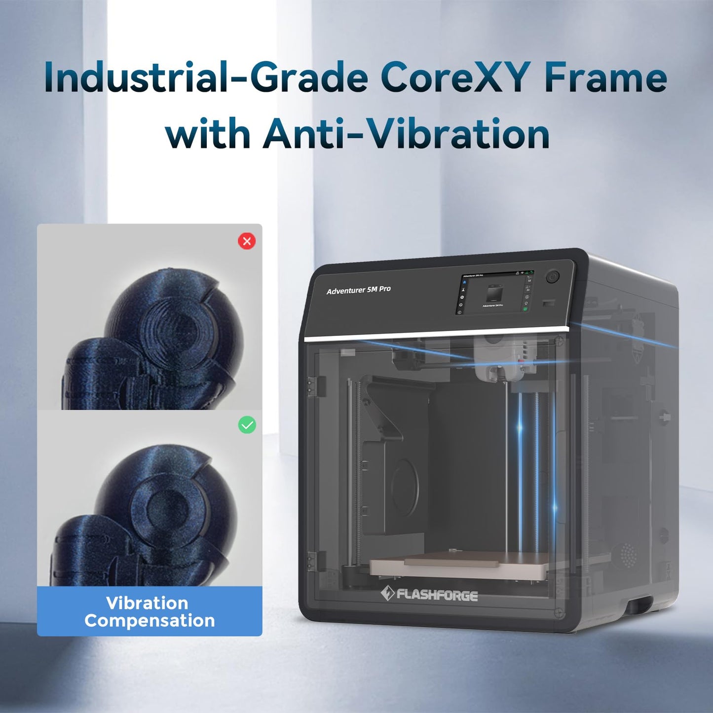 Flashforge Adventurer 5M Pro 3D Printer: 600mm/s High-Speed Printing, Auto Bed Leveling, Quick-Release Nozzle, Removable PEI Plate & Dual Filtration System, 8.7"x8.7"x8.7" Build Volume