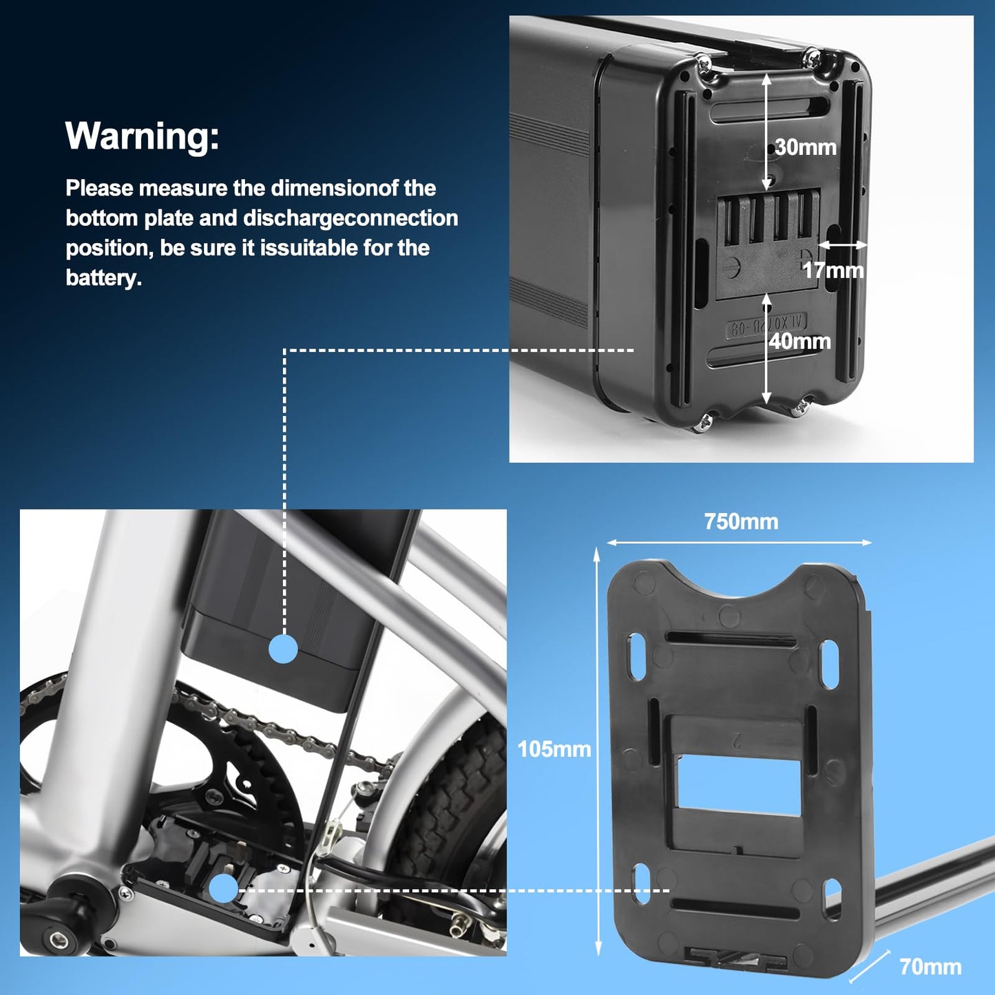 Airuxuan 48V 16Ah Ebike Battery, Silver Fish Lithium-ion Battery with 2A Charge for 200-750W Electric Bike Bicycles Folding Bike Mountain Bike Motor