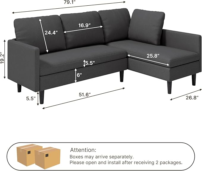 Gizoon 104''in 4 seat Sectional Sofa, Freely Configurable Sectional Couch, Convertible Modular Sofa, with Deeper Seat, Comfortable Fabric, Removable Armrest, for Living Room, Dark Grey