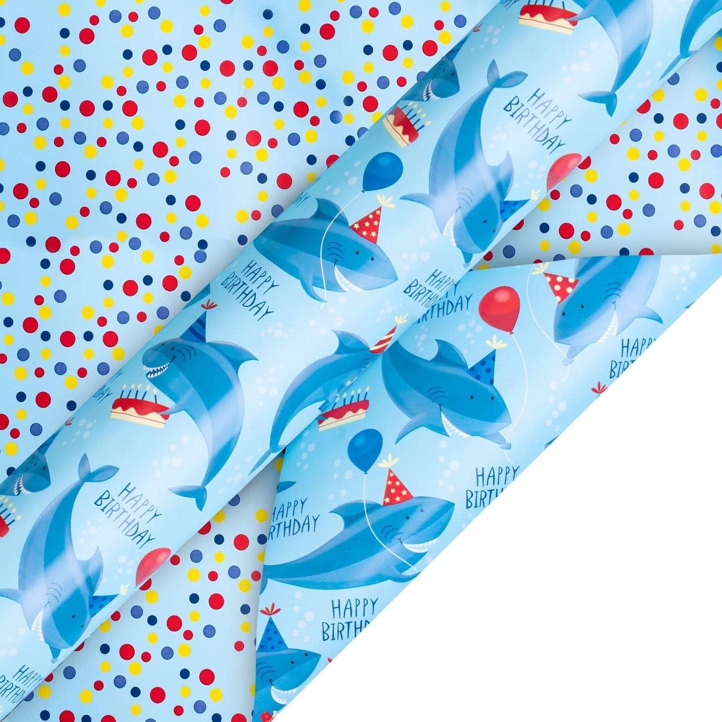 WRAPAHOLIC Jumbo Reversible Birthday Wrapping Paper - 24 in x 65.6 ft - Blue Sharks Ocean Wrapping Paper for Kids' Birthdays & Baby Showers