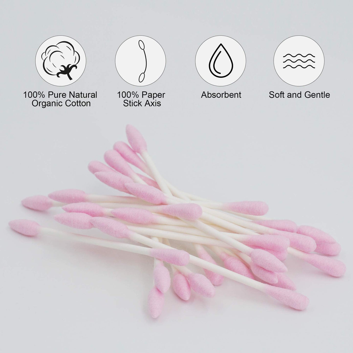 HOMEFOX Pink Cotton Swabs Precision Pointed - 200 Count Pointy Organic Cotton Buds Double Side Tightly Wrapped Cotton Tips Paper