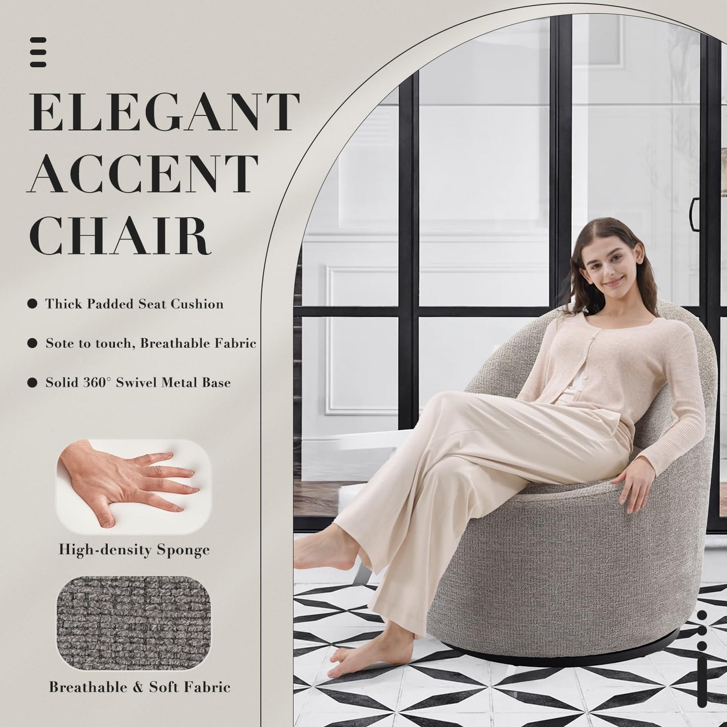 COLAMY Swivel Accent Chair, 360° Swivel Chair with Hidden Storage, Modern Small Barrel Swivel Armchair for Living Room/Bedroom, LightGrey