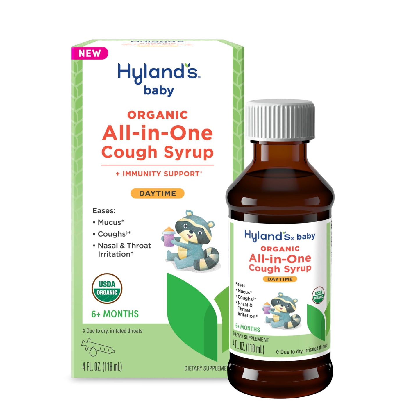 Hyland's Baby Organic All in One Daytime Cough Syrup + Immune Support with Elderberry, Vitamin C & Zinc, 4 Fl Oz