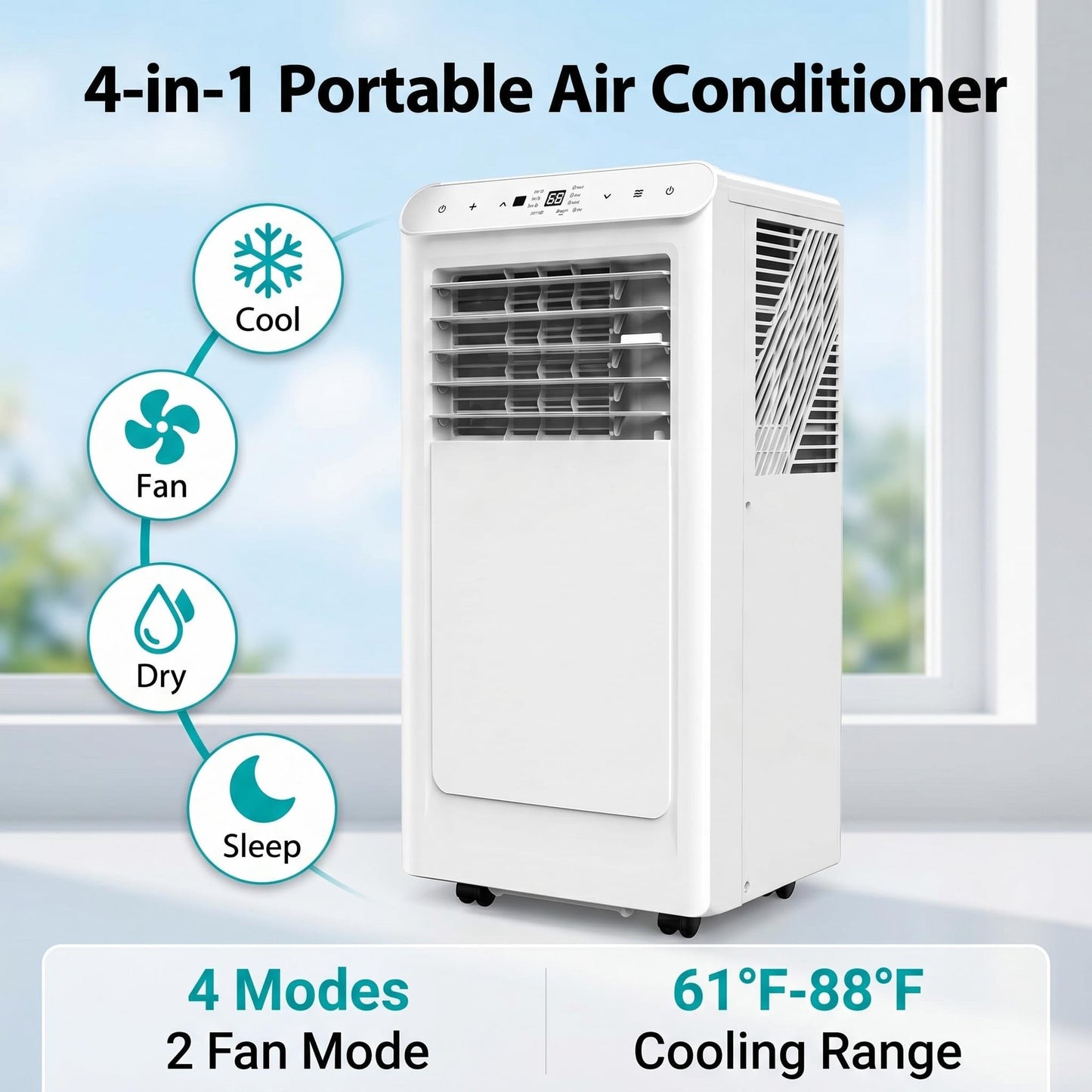 8,000 BTU Portable Air Conditioners, Portable AC Unit for Basement & Bedroom, Remote & Auto Evaporation, 4-in-1 Cooling Unit, Floor AC, Covers Rooms up to 350 Sq.Ft, Sleep Mode, Remote Control