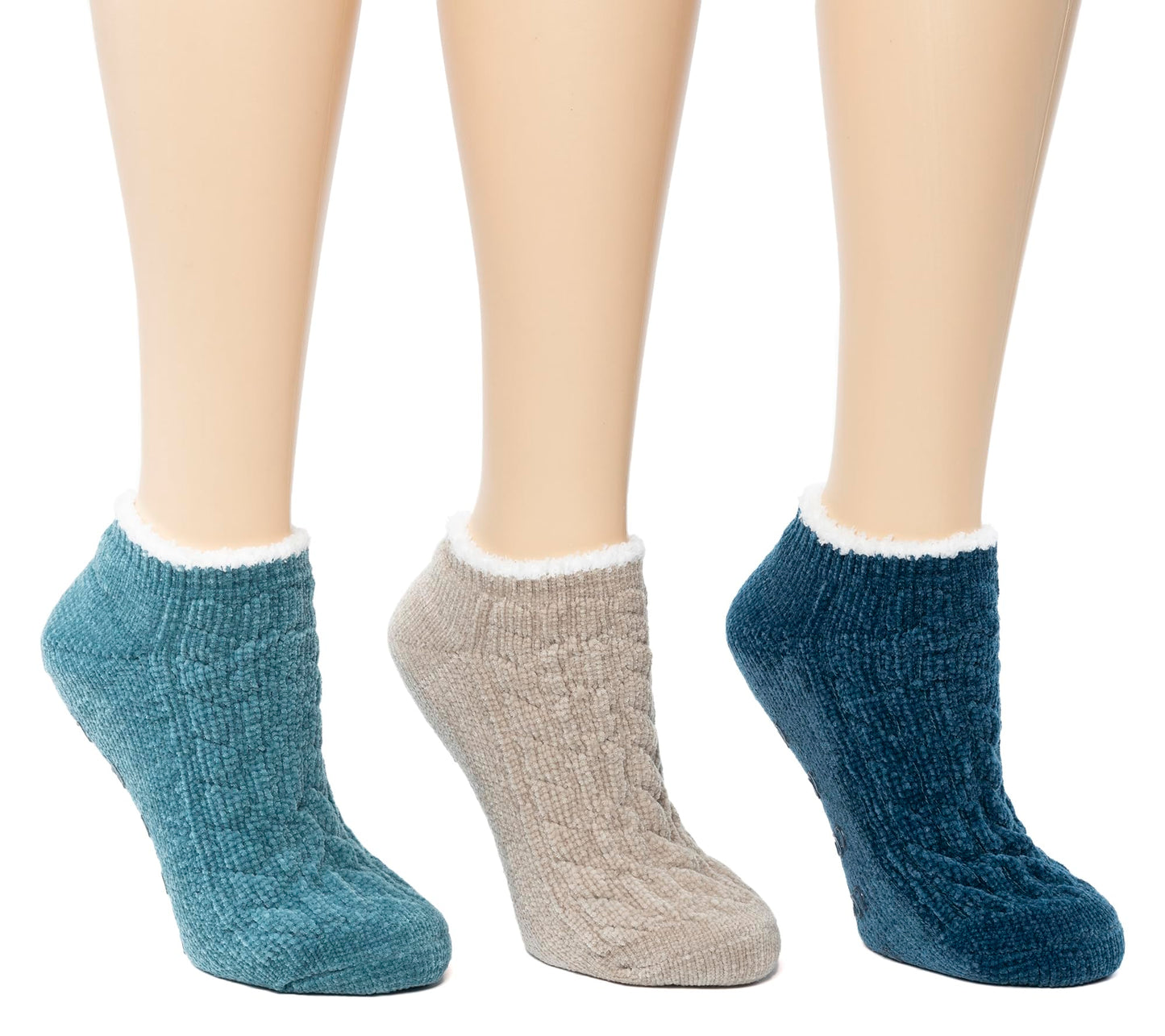 Cuddl Duds Women Cozy Lined Super Soft 3 Pair Pack Low Cut with Grippers Lounge Socks, Green