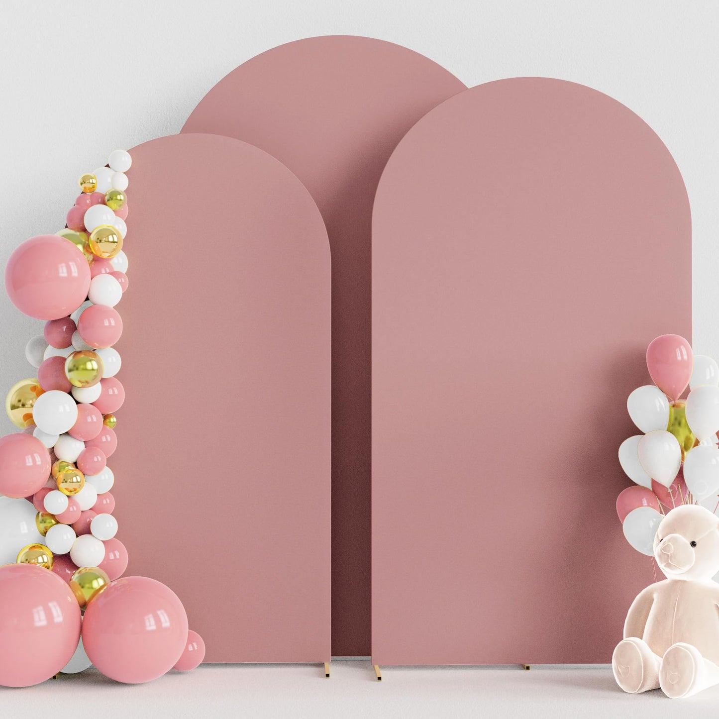 Wokceer Wedding Arch Cover (7.2FT, 6.6FT, 6FT) Set of 3 Spandex Fitted Wedding Arch Stand Covers for Round Top Chiara Arch Backdrop Stands Cover for Birthday Party Banquet Decor Light Dusty Rose -Like New