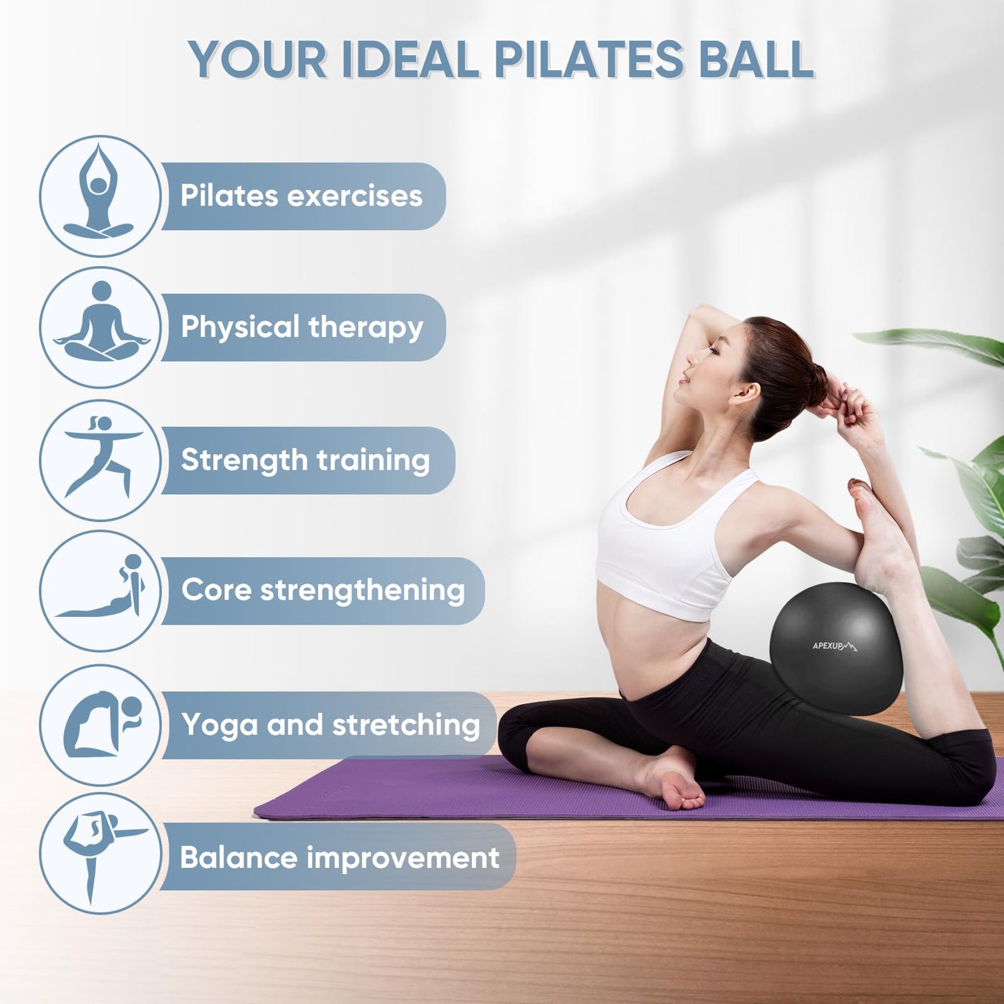 APEXUP Yoga Ball Exercise Ball, Heavy Duty Pilates Ball for Fitness, Balance, Core Workout, Physical Therapy (XXS (9") 23cm, Black)