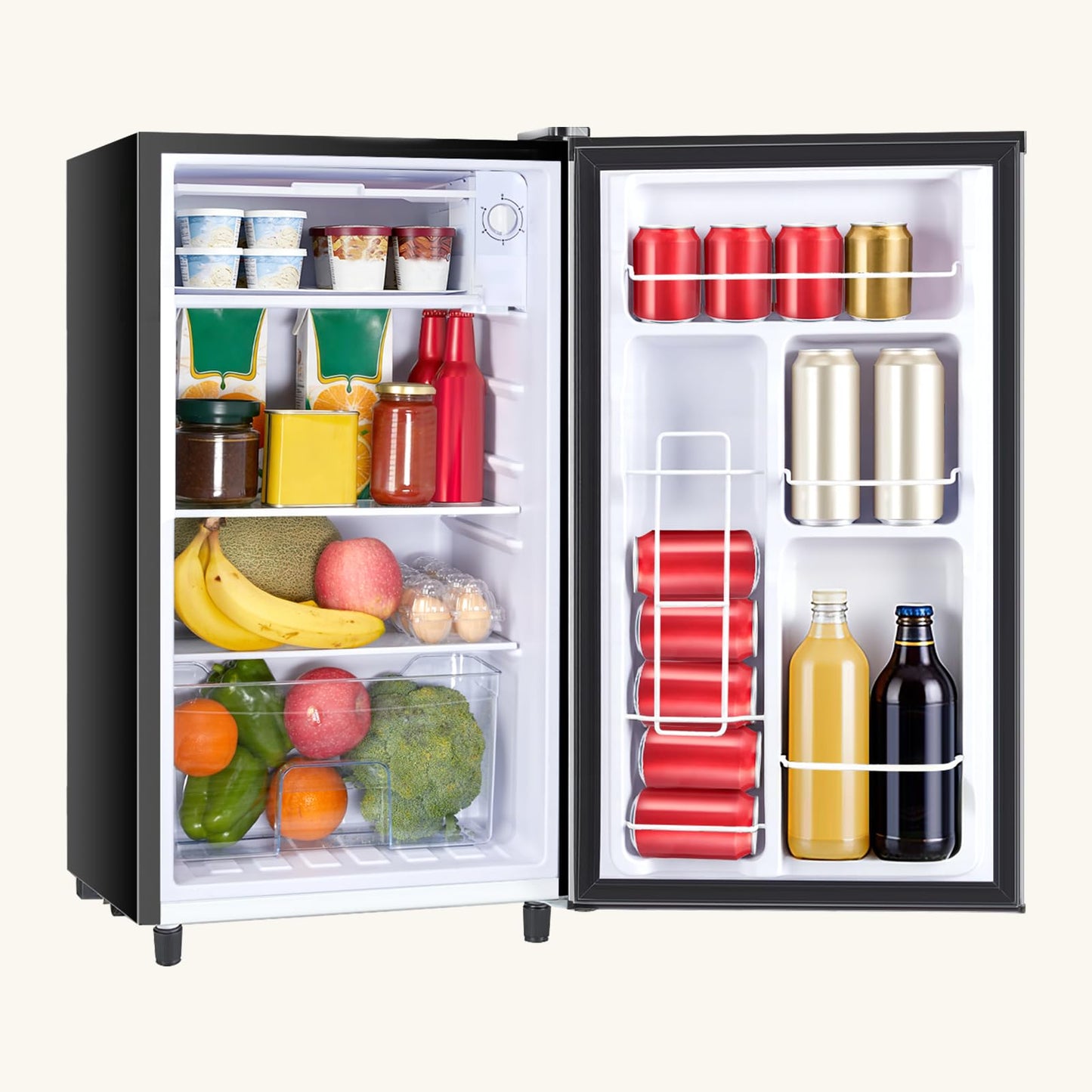 KMFurnila Mini Fridge with Freezer, 3.2 Cu.Ft Mini Refrigerators, Small Beverage Fridge with Adjustable Thermostat, for Bedroom, Office, Dorm, Single Door, Quiet & Energy Saving, Silver