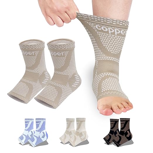 LISEPWU Copper Ankle Brace, Copper Infused Ankle Support Compression Sleeve for Men & Women, for Foot Pain Relief, Sprained Recovery, Achilles Tendonitis, Daytime or Night Use(Skin White S)