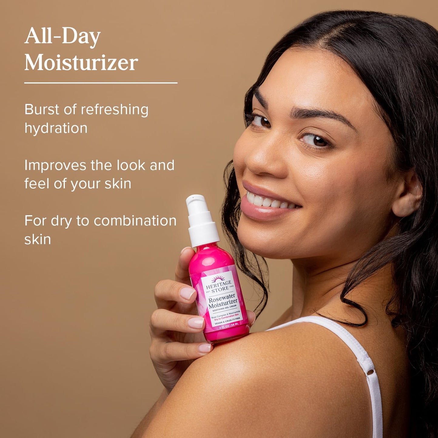 HERITAGE STORE Rosewater Face Moisturizer - Soothing Gel Moisturizer with Rose Complex, Niacinamide and Hyaluronic Acid - Dry to