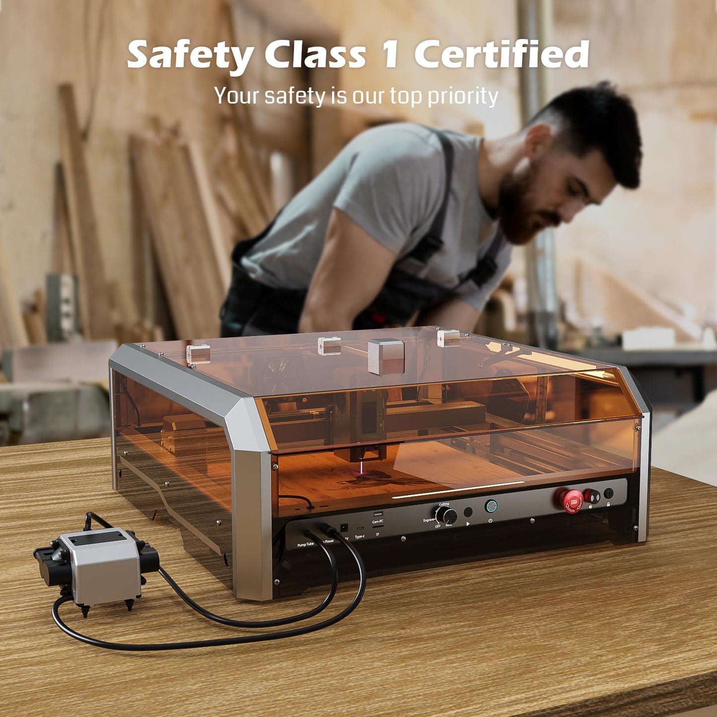 Genmitsu L8 Laser Engraver, 20W (20000mW) Laser Cutter Built-in Acrylic Enclosure with Vent, Air Assist Pump, Honeycomb, Camera, All-in-one Plug and Play Engraving Machine, Safety Class 1