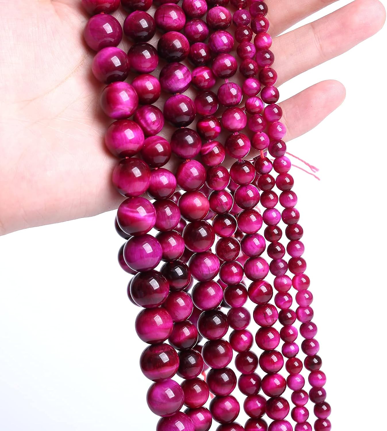 10mm 38pcs Natural Rose Red Tiger Eye Agate Stone Round Loose Beads for Jewelry Making Semi-Precious Beads DIY Bracelet Necklace (Rose Red Tiger Eye Stone, 10mm)