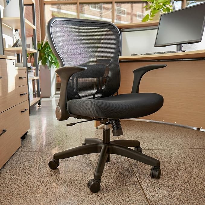NBF Mesh Office Computer Ergonomic Chair with Memory Foam, Black Mesh Back, Black Matrix Fabric Seat, Adjustable Height, Lumbar Support Chair