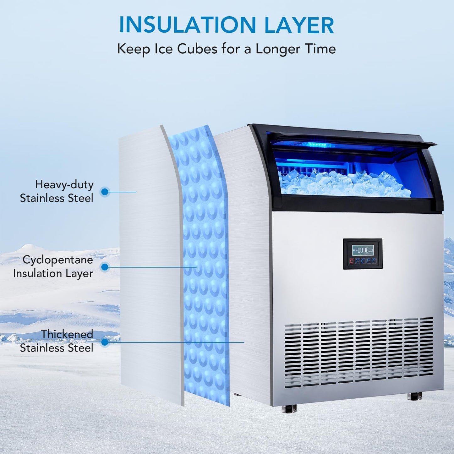 GarveeHome Commercial Ice Maker Machine - Efficient Ice Production with 200 LBS/24H and 55 LBS Storage, Fast 126 Cubes in 12-15 Min, LED Display, Perfect for Home Bar, Office, and Parties