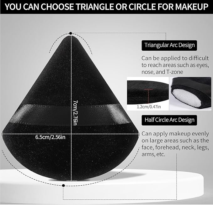 Pimoys 6 Pcs Powder Puff Face Soft Triangle Makeup Puff Velour Makeup Sponge Stocking Stuffers for Loose Powder (Black)
